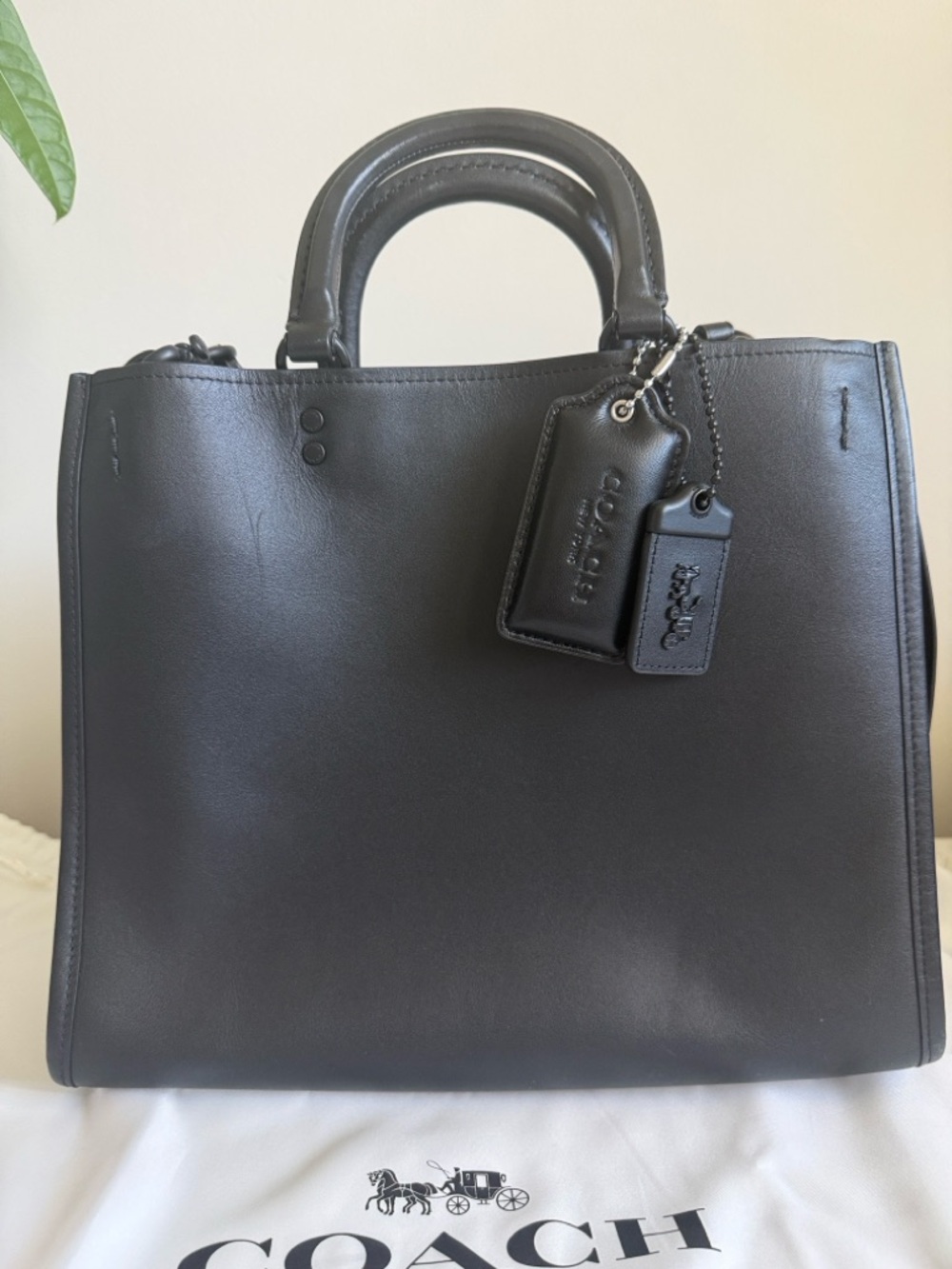 Coach Black Structured Leather Rogue Satchel Tote with Top Handles